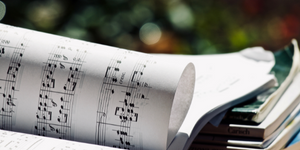 a music score with the page turning